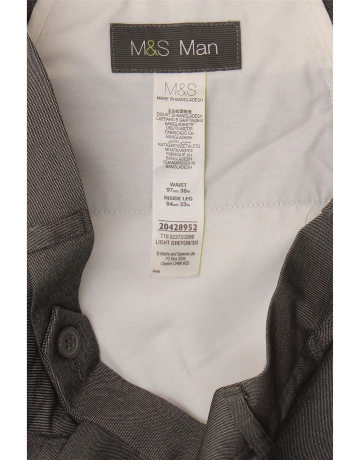 Pantaloni da abito dritti da uomo Marks & Spencer W38 L29 poliestere grigio