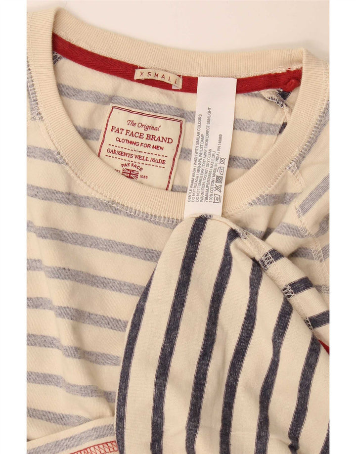 Fat Face Top da uomo a maniche lunghe XS in cotone a righe beige