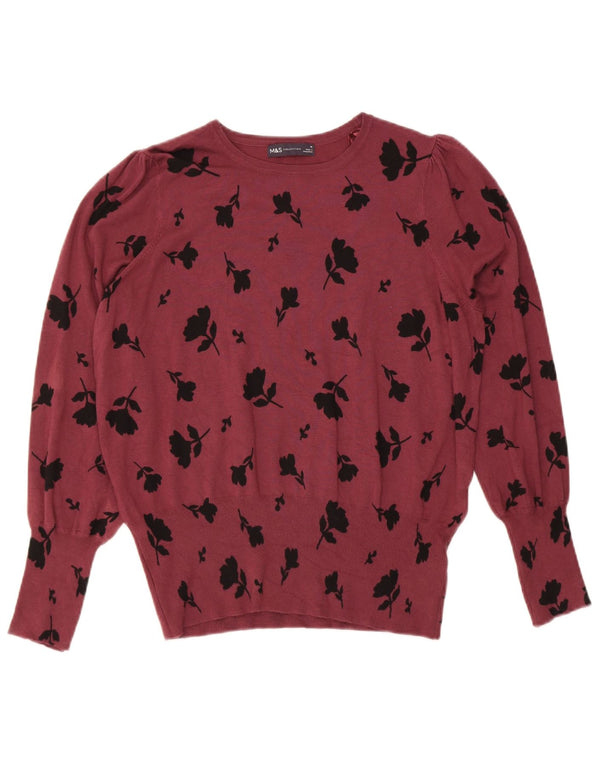 Maglione maglione con scollo a barca da donna Marks & Spencer UK 16 Grande floreale bordeaux