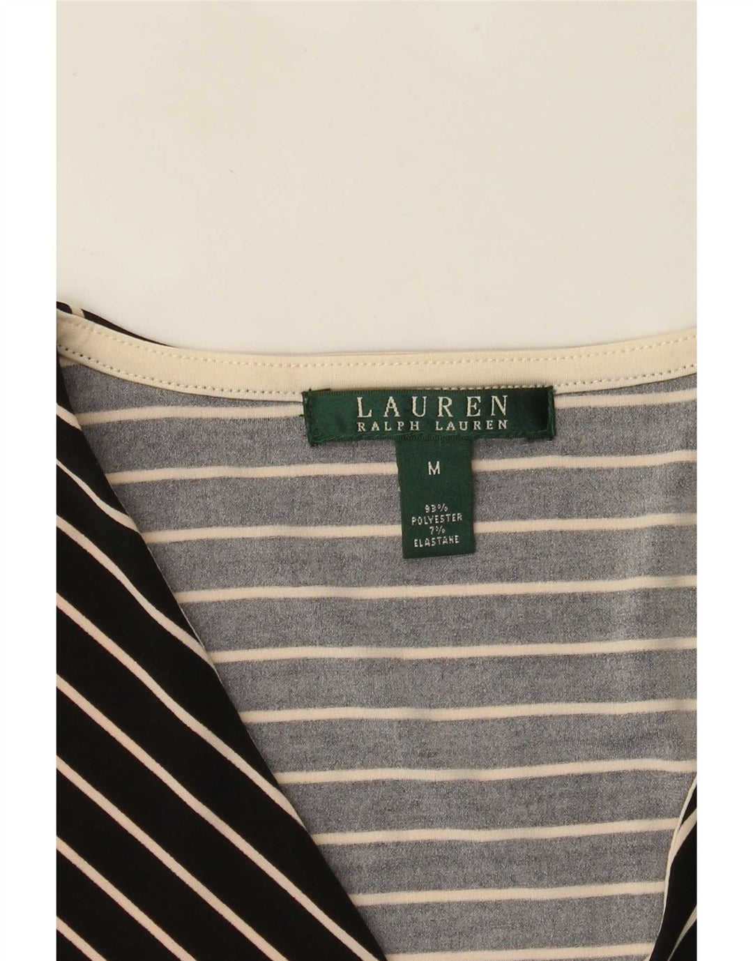 Top tunica manica 3/4 da donna Ralph Lauren UK 12 Chevron medio nero
