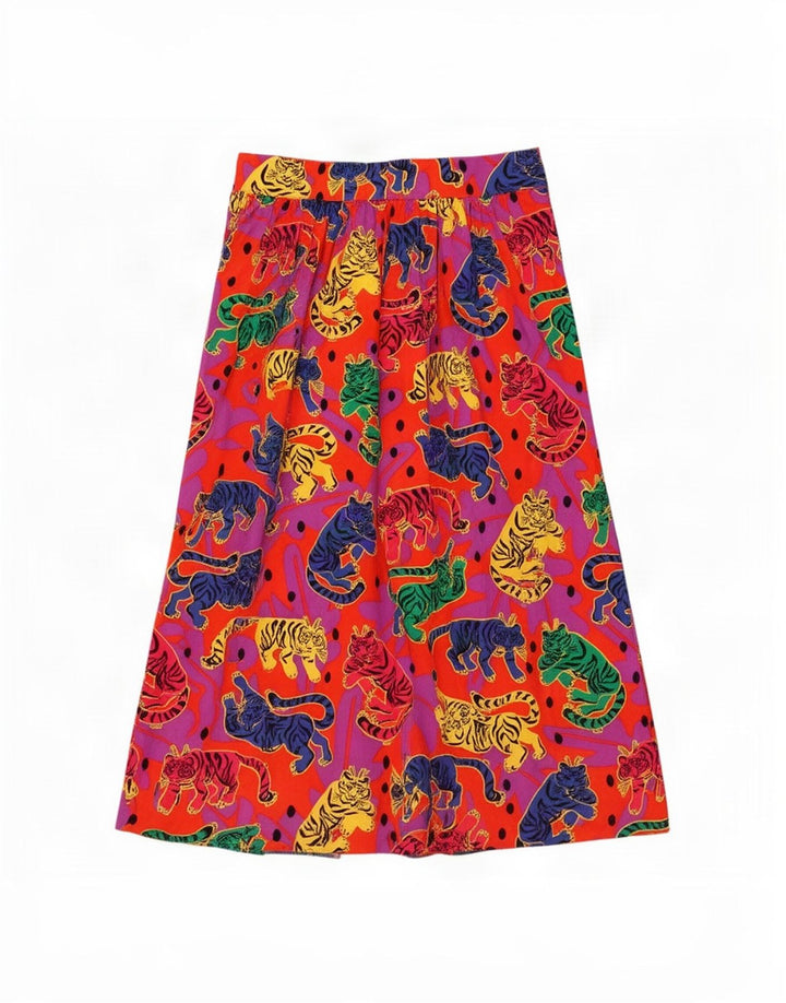 Gonna svasata da donna Piombo media W30 cotone stampa animalier arancione