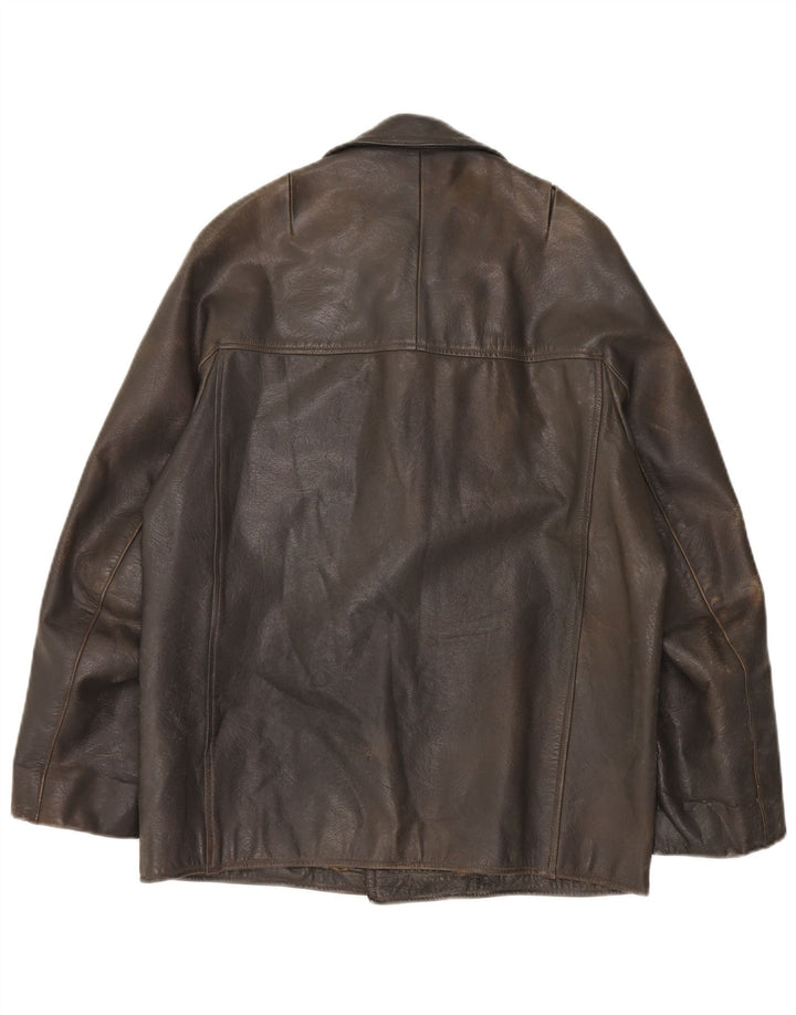 Giacca in pelle vintage da uomo IT 48 media kaki