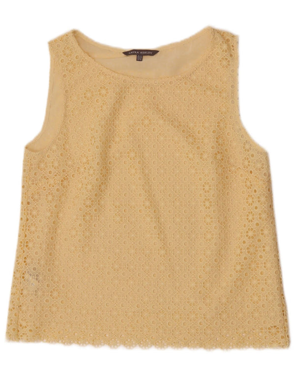 Laura Ashley Camicetta senza maniche in pizzo da donna Top UK 12 Giallo medio floreale