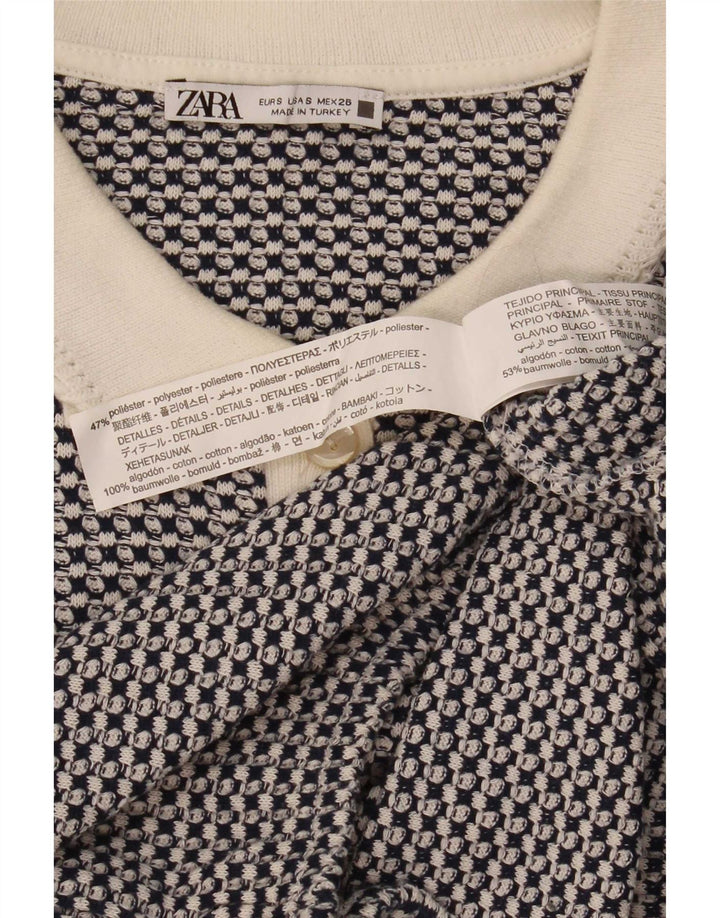 Polo corta da donna Zara UK 10 piccola blu geometrica in poliestere