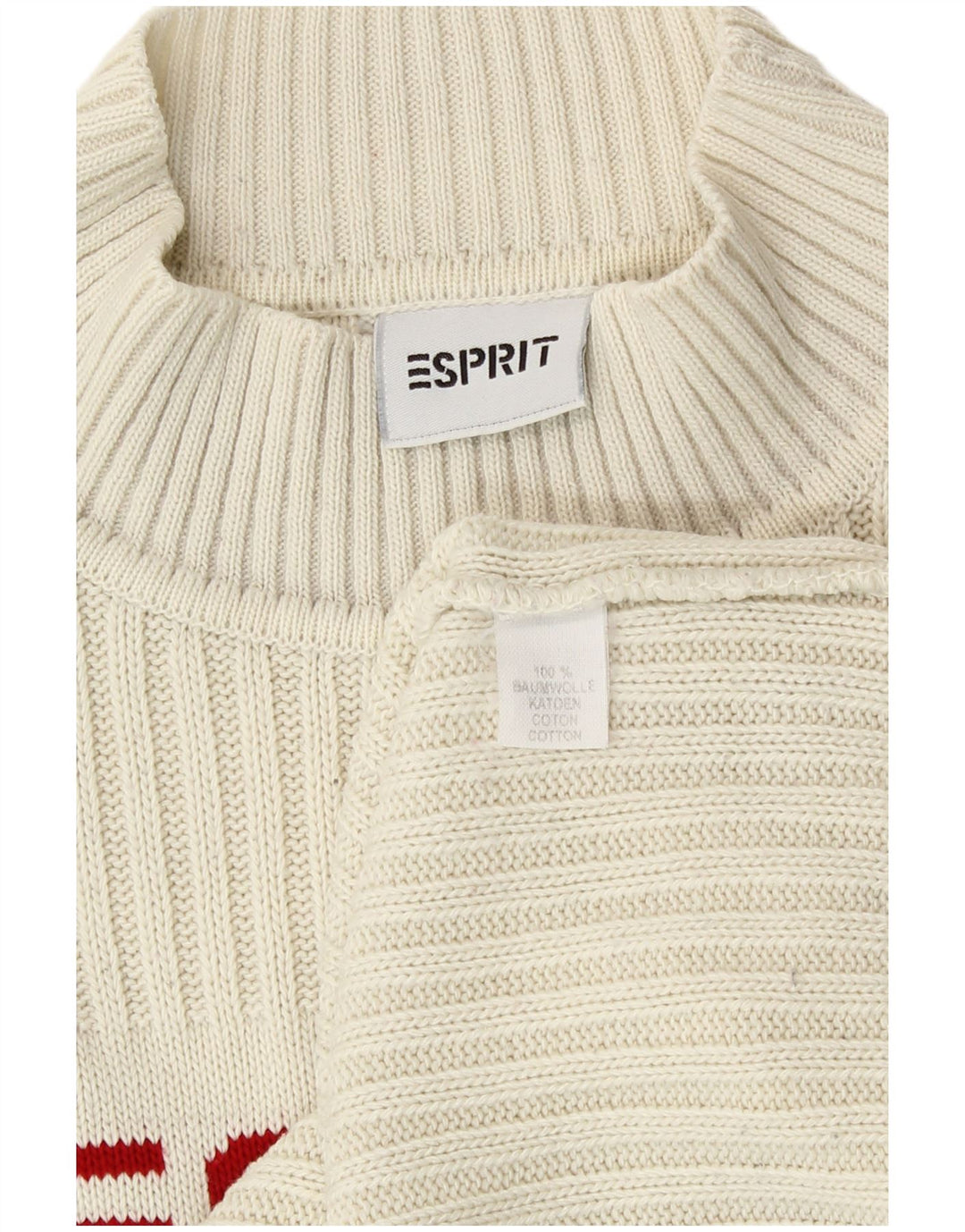 Maglione da donna con collo a tartaruga grafico Esprit UK 14 Cotone bianco medio