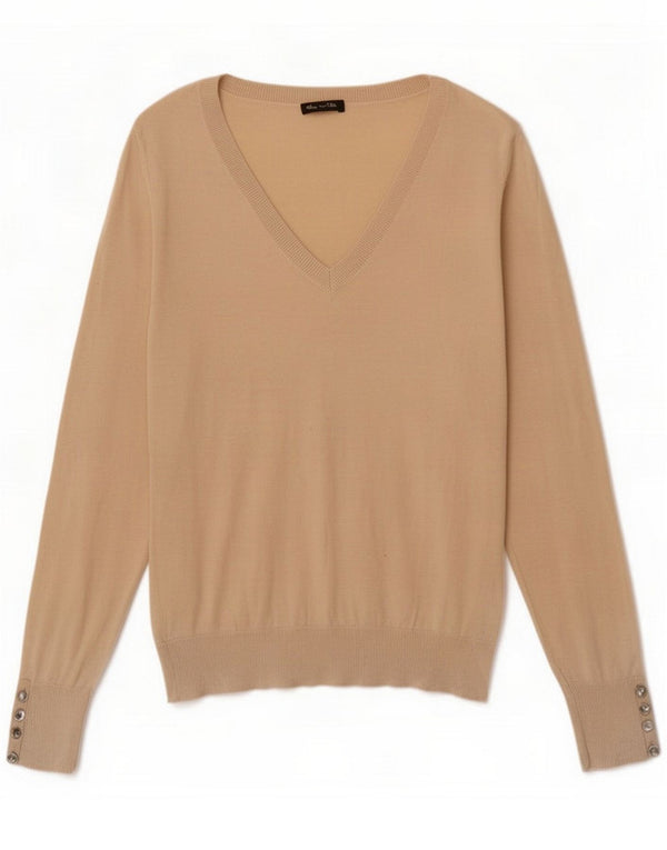 Maglione maglione con scollo a V da donna Massimo Dutti UK 18 XL Beige