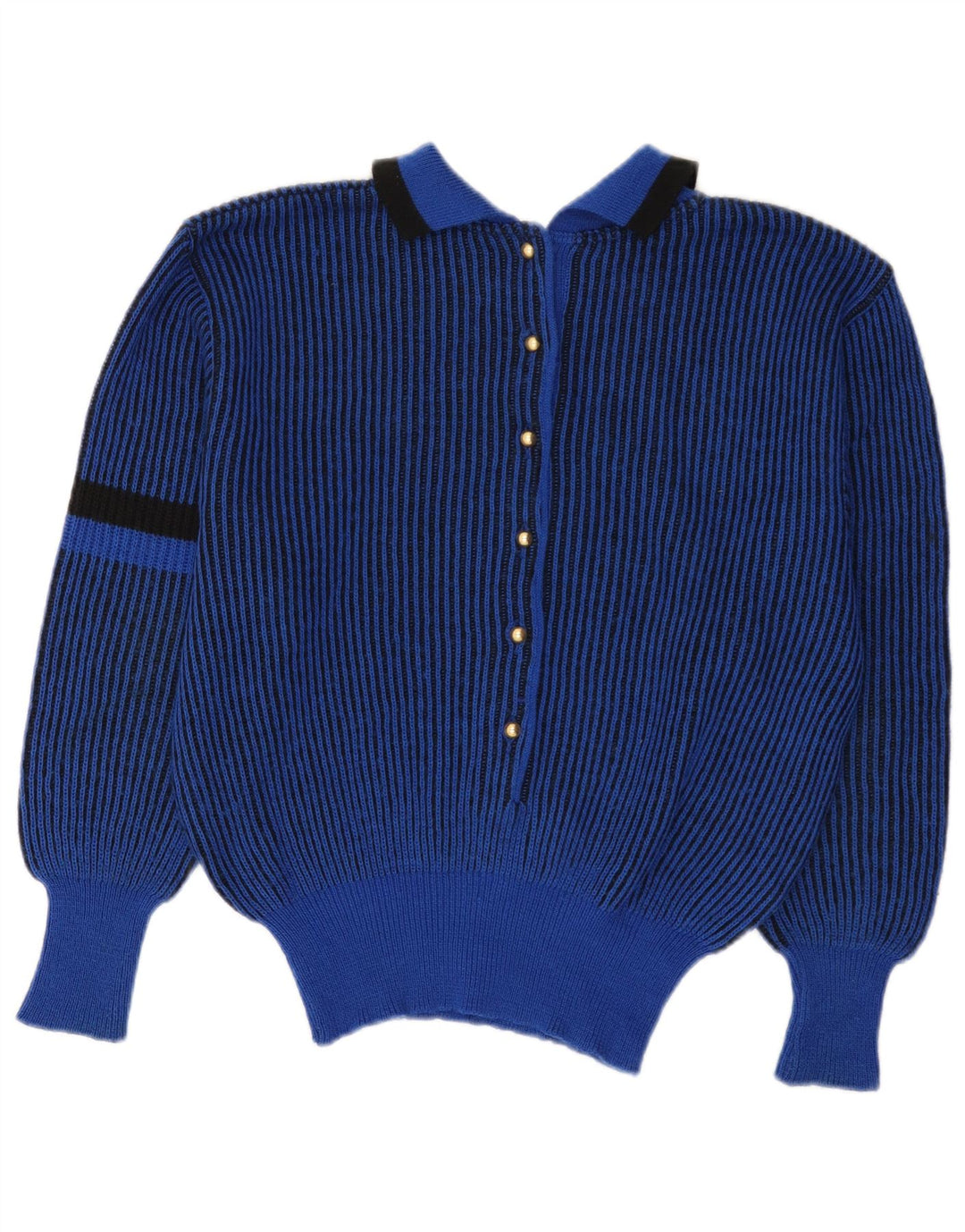 Maglione maglione collo alto da donna VINTAGE UK 12 a righe blu medio