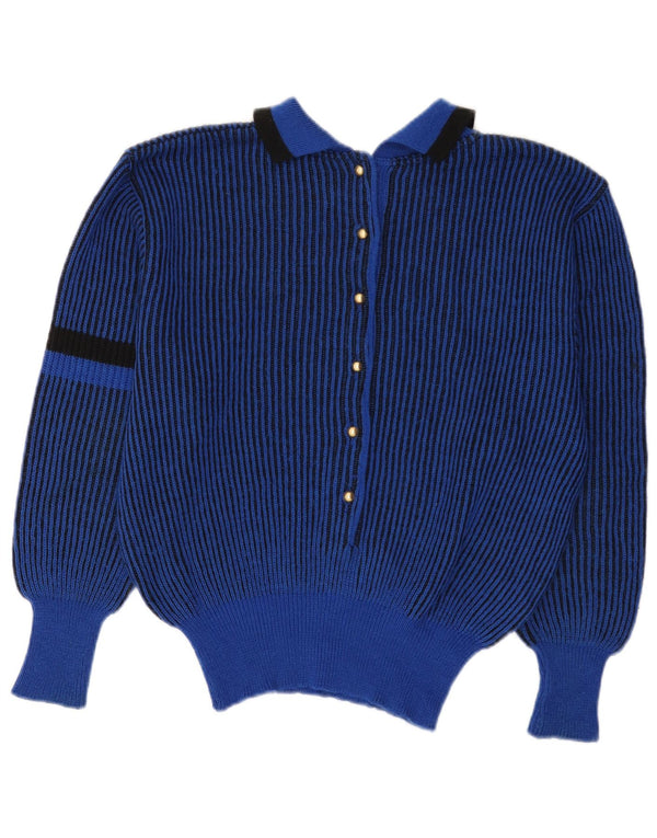 VINTAGE Womens Polo Neck Jumper Sweater UK 12 Medium Blue Striped