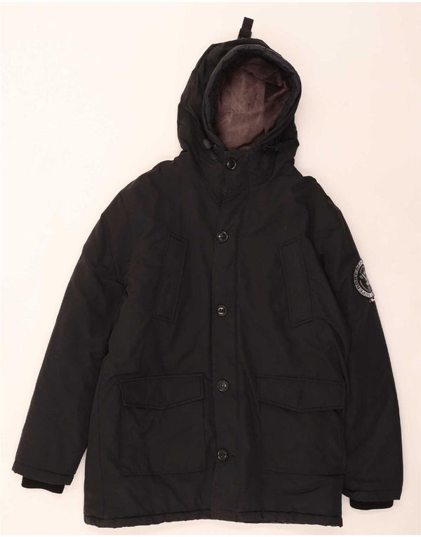 Superdry Cappotto imbottito con cappuccio da uomo UK 44 2XL Nero Poliestere