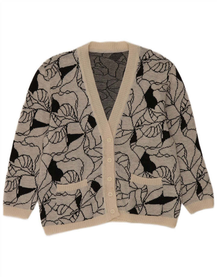 Maglione cardigan con motivo astratto da donna vintage UK 14 grande grigio