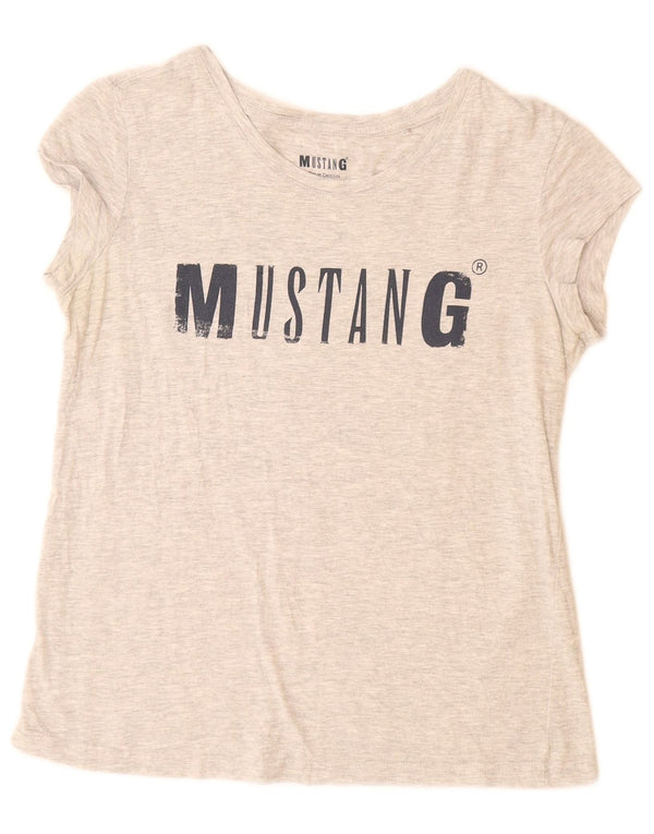 MUSTANG T-shirt grafica da donna Top UK 6 XS Grigio chiazzato