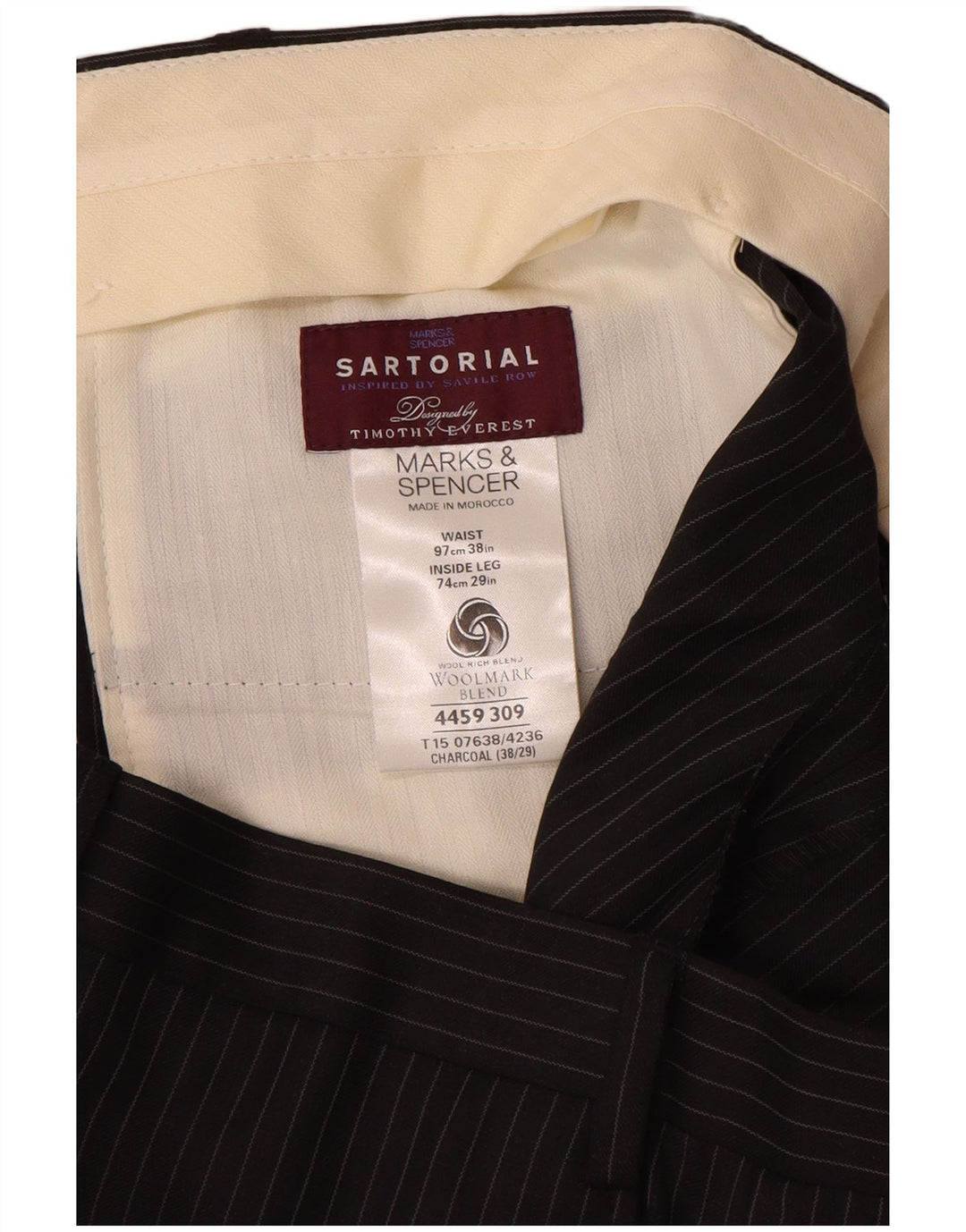 MARKS & SPENCER Pantaloni da abito dritti da uomo W38 L29 Lana gessata grigia