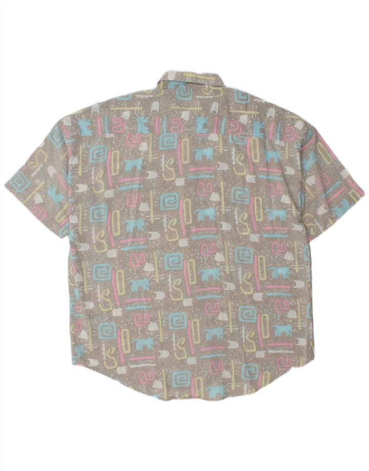 Camicia vintage da uomo a maniche corte XL grigia geometrica