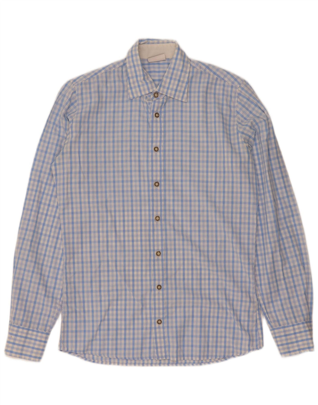 Camicia da uomo vintage taglia 37 38 piccolo cotone a quadretti blu
