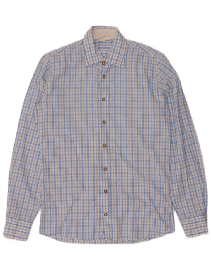 Camicia da uomo vintage taglia 37 38 piccolo cotone a quadretti blu