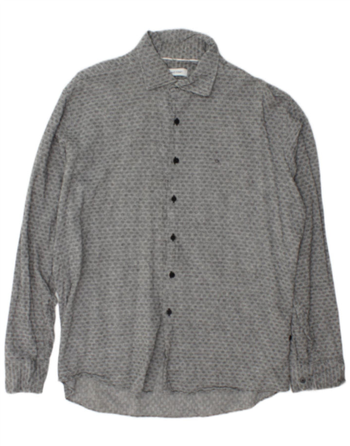 Camicia da uomo Calvin Klein taglia 43 XL cotone geometrico grigio