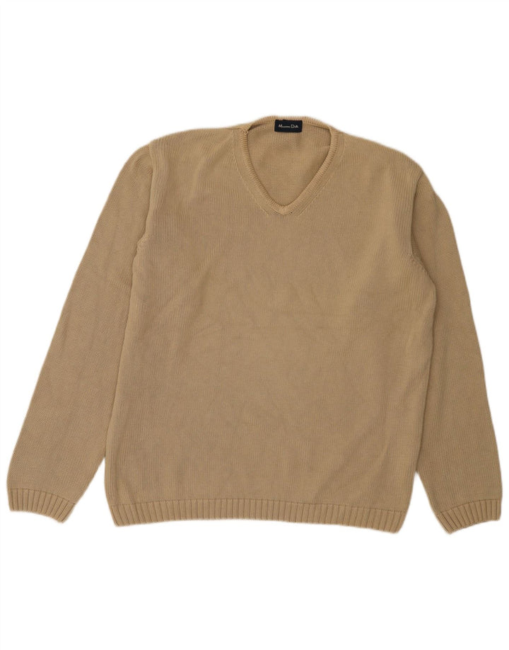 Massimo Dutti Maglione da uomo con scollo a V grande in cotone beige