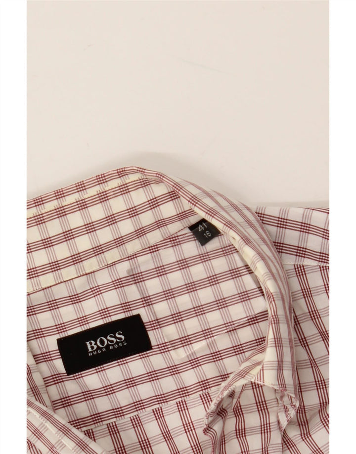 Camicia da uomo HUGO BOSS taglia 16 41 grande cotone a quadri bianchi