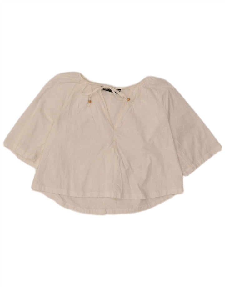 Top corto corto da donna oversize in camicetta Zara UK 6 XS bianco floreale