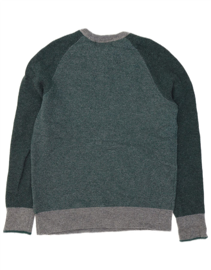 Maglione da uomo girocollo John Lewis in lana d'agnello color block verde piccolo