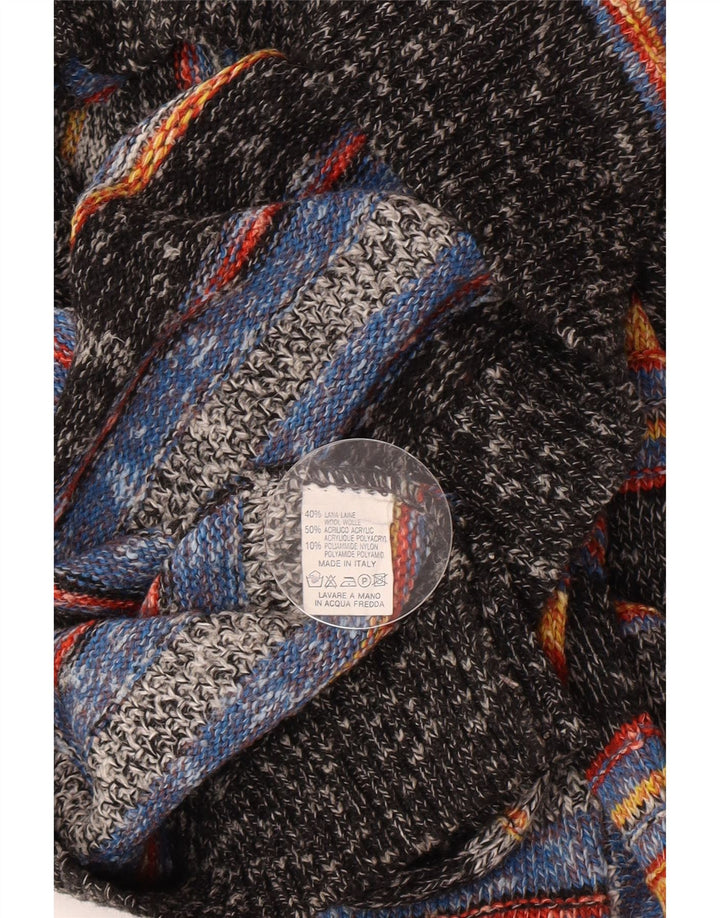 Maglione vintage da uomo con scollo a V, grande acrilico a strisce multicolore