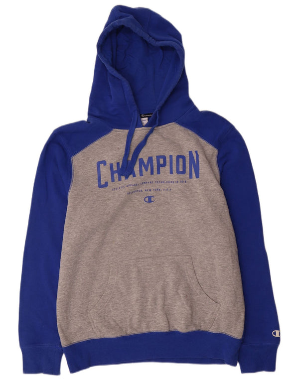 Felpa con cappuccio grafica da uomo Champion, grande, cotone color block blu