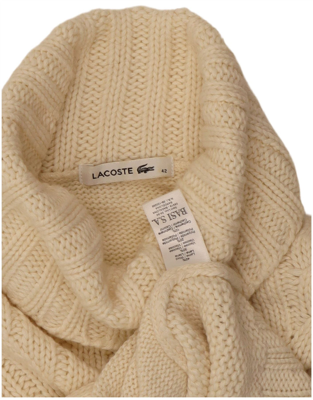 Maglione maglione da donna a collo alto Lacoste taglia 42 grande lana bianco sporco