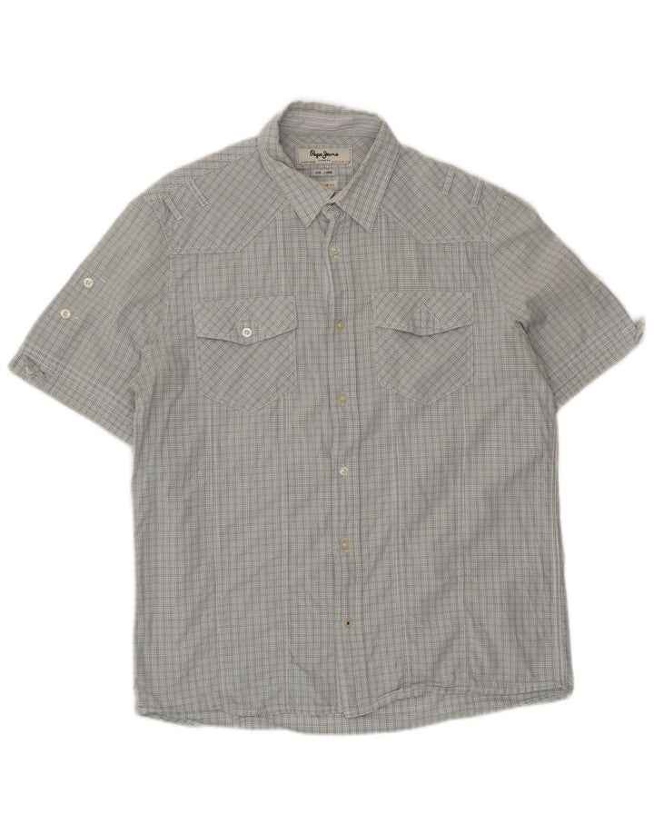 PEPE Jeans Camicia da uomo a maniche corte vestibilità regolare a quadri blu grandi