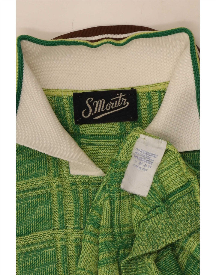 Maglione da uomo a maniche corte con collo a polo S.Moritz a righe verde medio