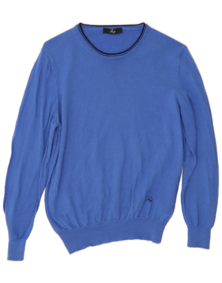 FAY Womens Boat Neck Jumper Sweater UK 14 Medium Blue Merino Wool Vintage Fay and Second-Hand Fay from Messina Hembry 