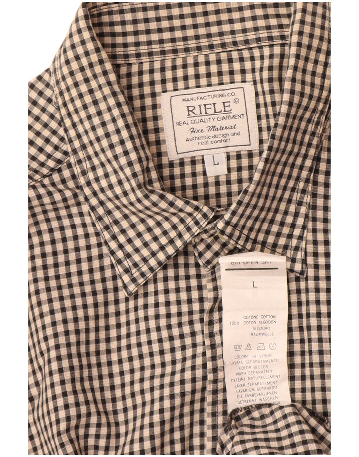 Camicia da uomo Rifle Large in cotone a quadretti beige