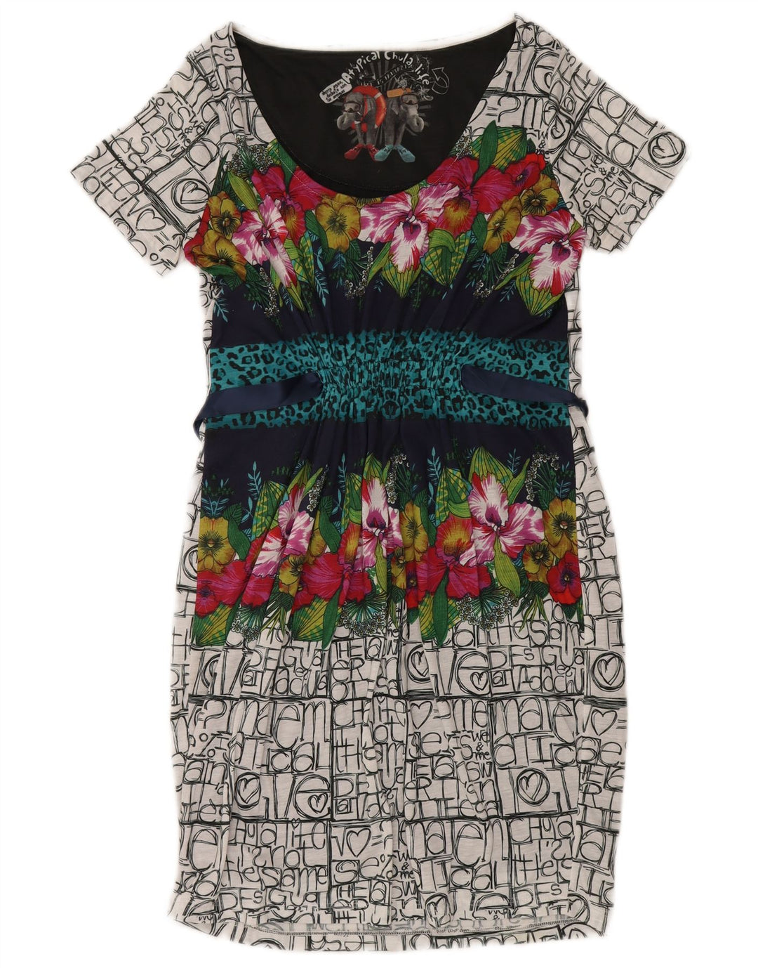 Desigual Womens Graphic Basic Dress UK 14 Large Poliestere multicolore