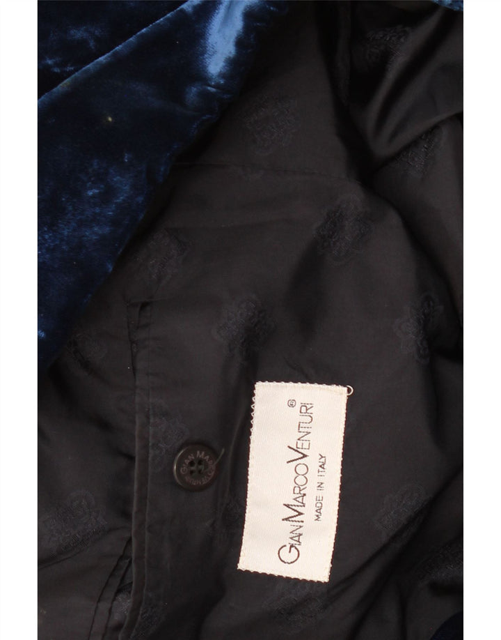 Giacca blazer in velluto a 1 bottone vintage da uomo UK 38 blu navy medio