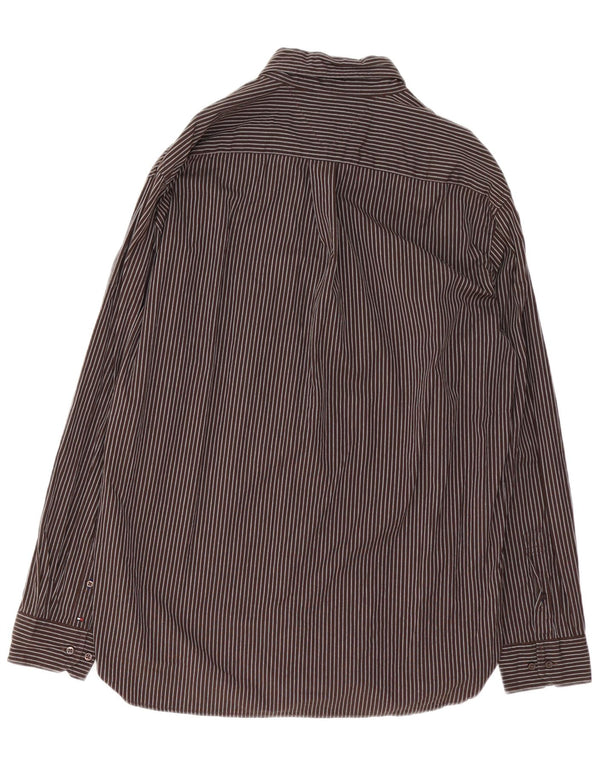 Tommy Hilfiger Mens Shirt Large Brown Pinstripe Cotton