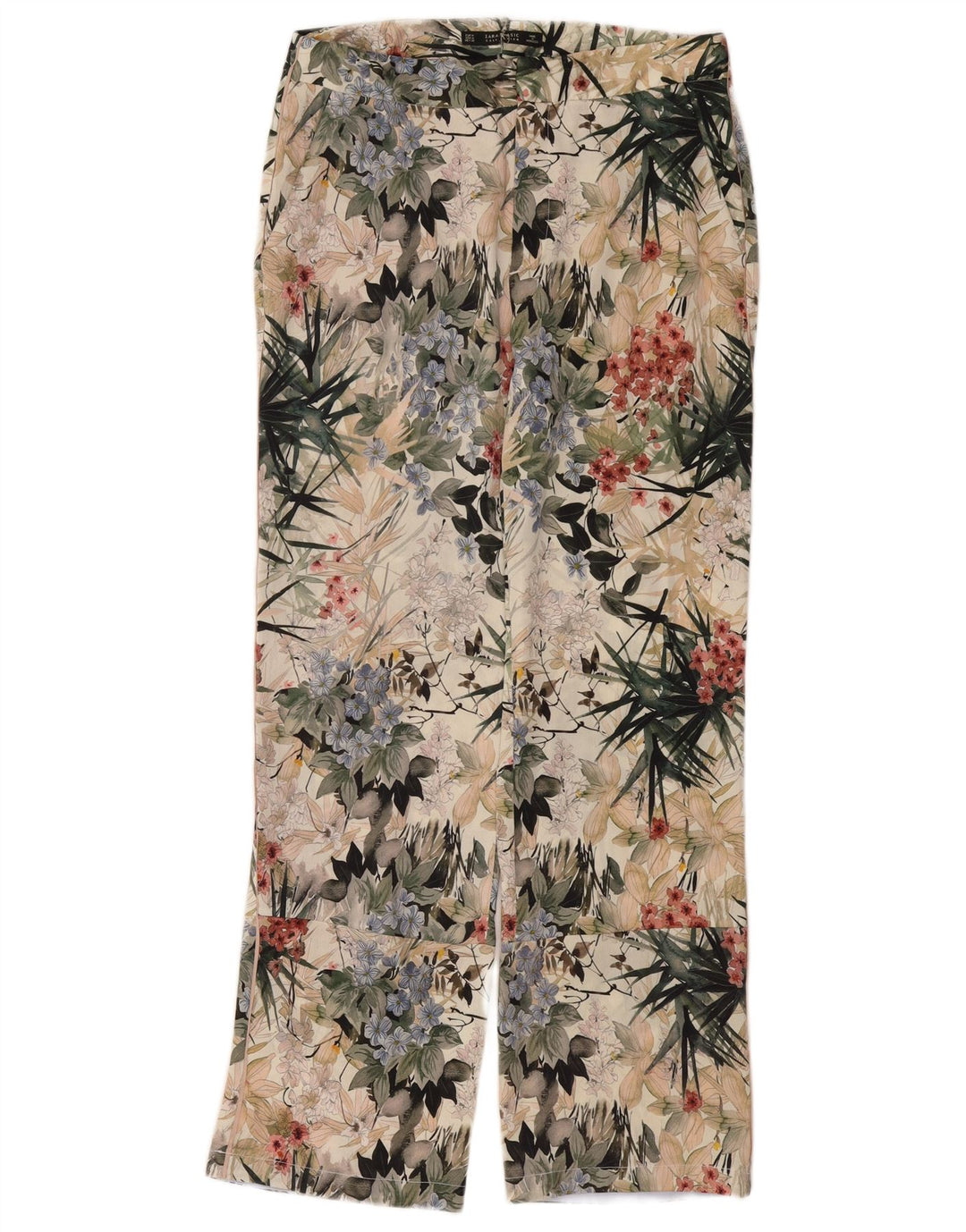 Zara Womens Straight Chino Trousers Medium W28 L29 Multicoloured Floral