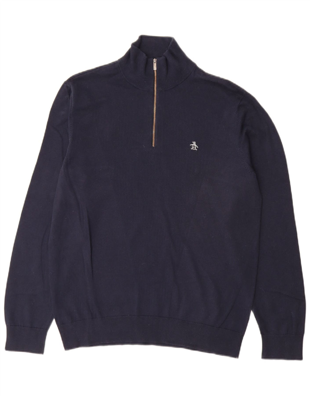 Maglione da uomo con zip e collo Penguin, grande, in cotone blu navy