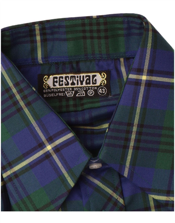 Camicia vintage da uomo in flanella taglia 43 XL in poliestere a quadri blu