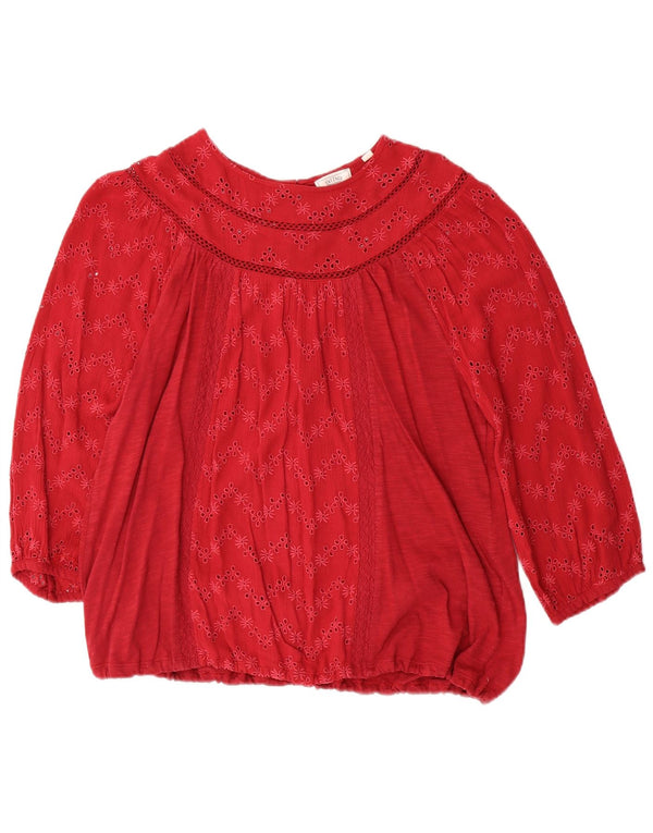 FAT FACE Camicetta da donna con maniche a 3/4 Top UK 14 Grande cotone floreale rosso