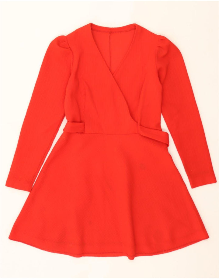VINTAGE Womens Long Sleeve A-Line Dress UK 14 Medium Red Vintage Vintage and Second-Hand Vintage from Messina Hembry 