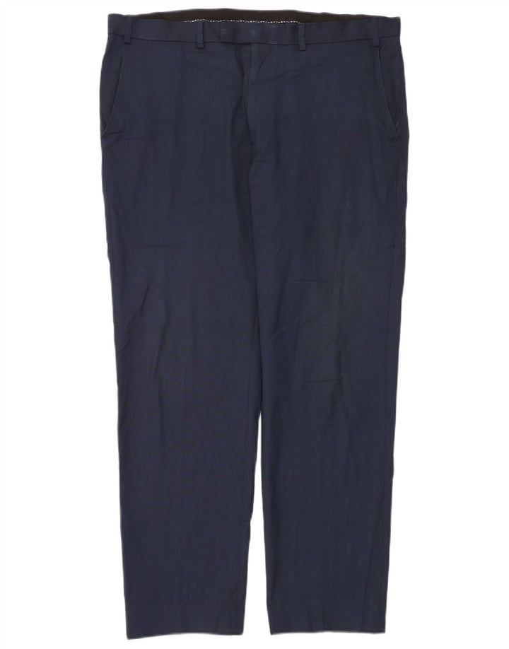 Pantaloni da abito dritti da uomo Marks & Spencer W38 L31 poliestere blu navy