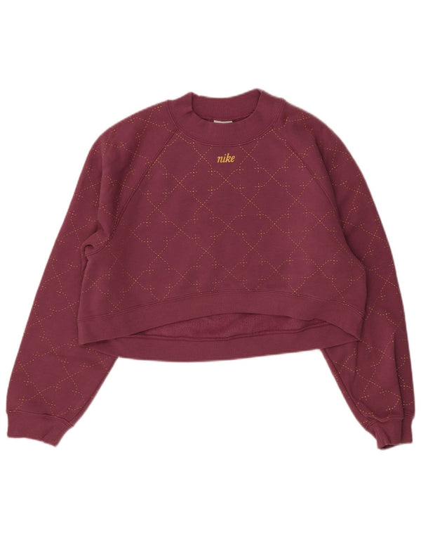 Felpa corta oversize da donna Nike UK 6 XS cotone a quadri bordeaux