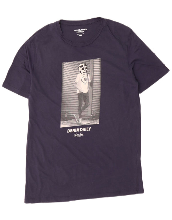 T-shirt grafica da uomo slim fit Jack & Jones Top XL in cotone blu navy