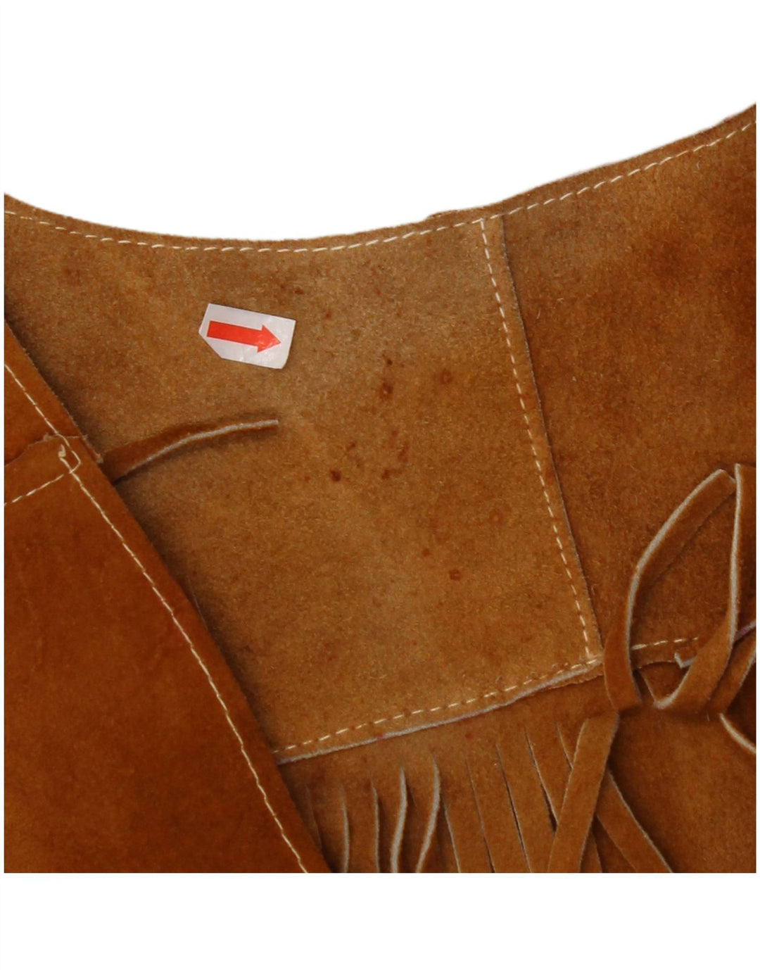 Gilet in pelle scamosciata da donna VINTAGE UK 10 piccolo marrone