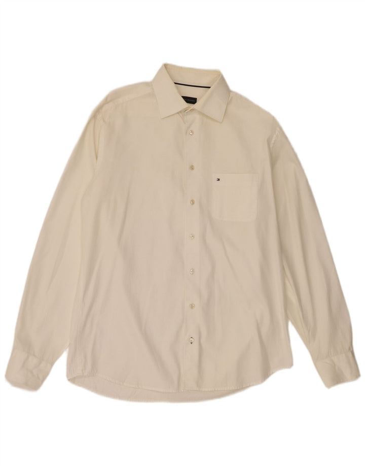 Camicia da uomo Tommy Hilfiger taglia 39 15 1/2 cotone bianco sporco medio