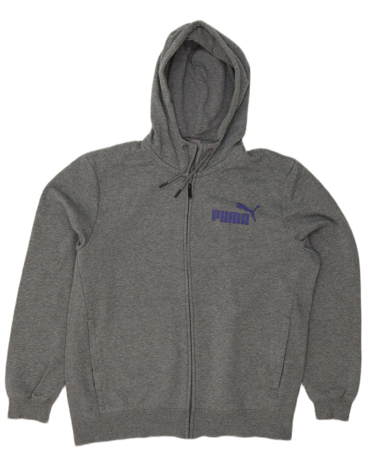 PUMA Mens Graphic Zip Hoodie Sweater Large Grey Cotton