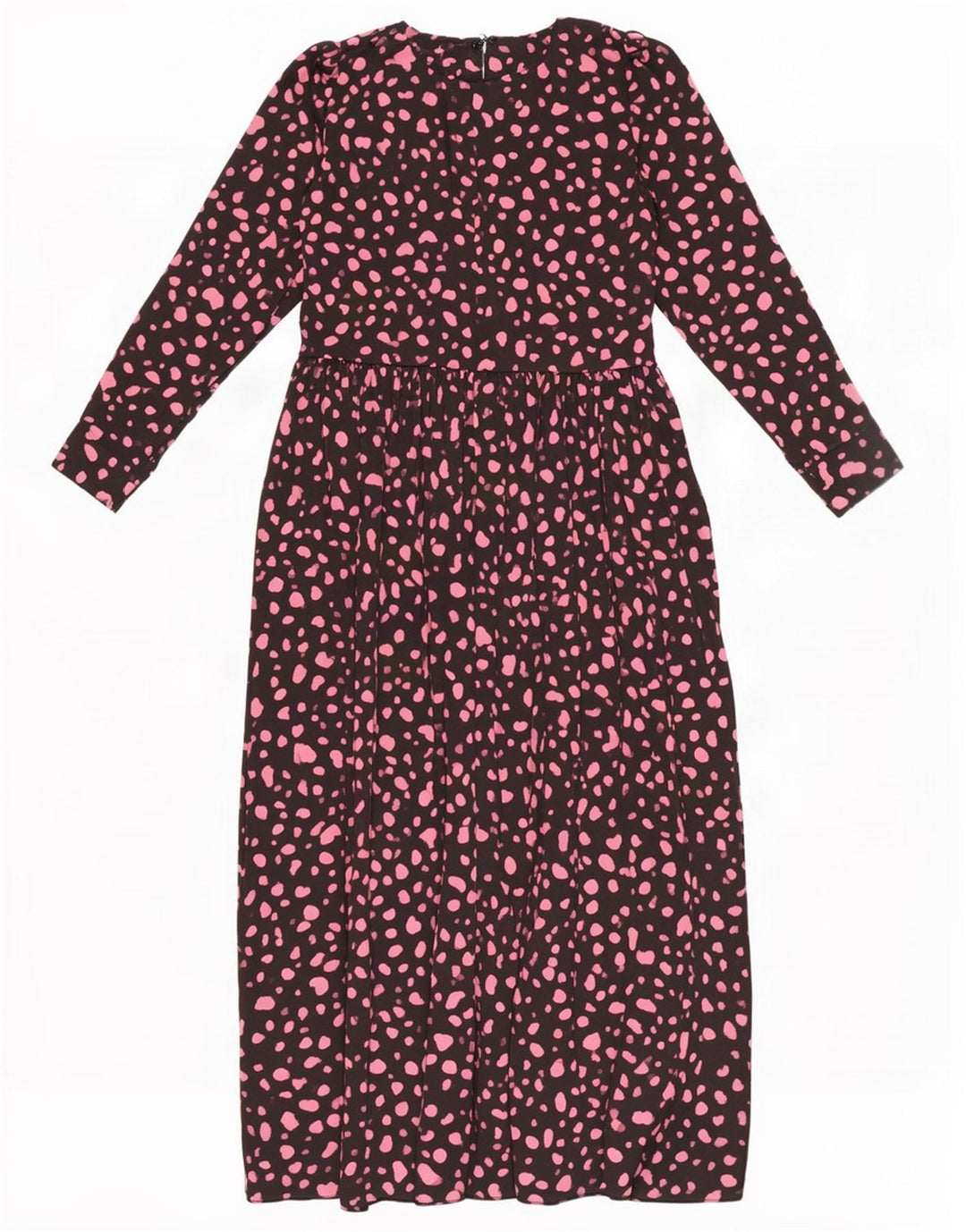 Vestito lungo a maniche lunghe da donna Zara UK 12 Poliestere maculato nero medio