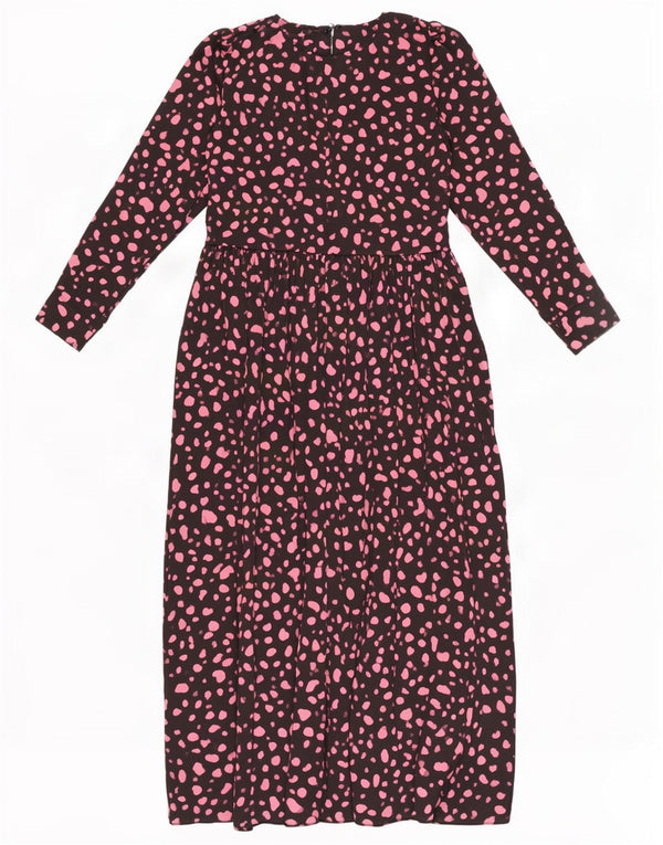 Vestito lungo a maniche lunghe da donna Zara UK 12 Poliestere maculato nero medio