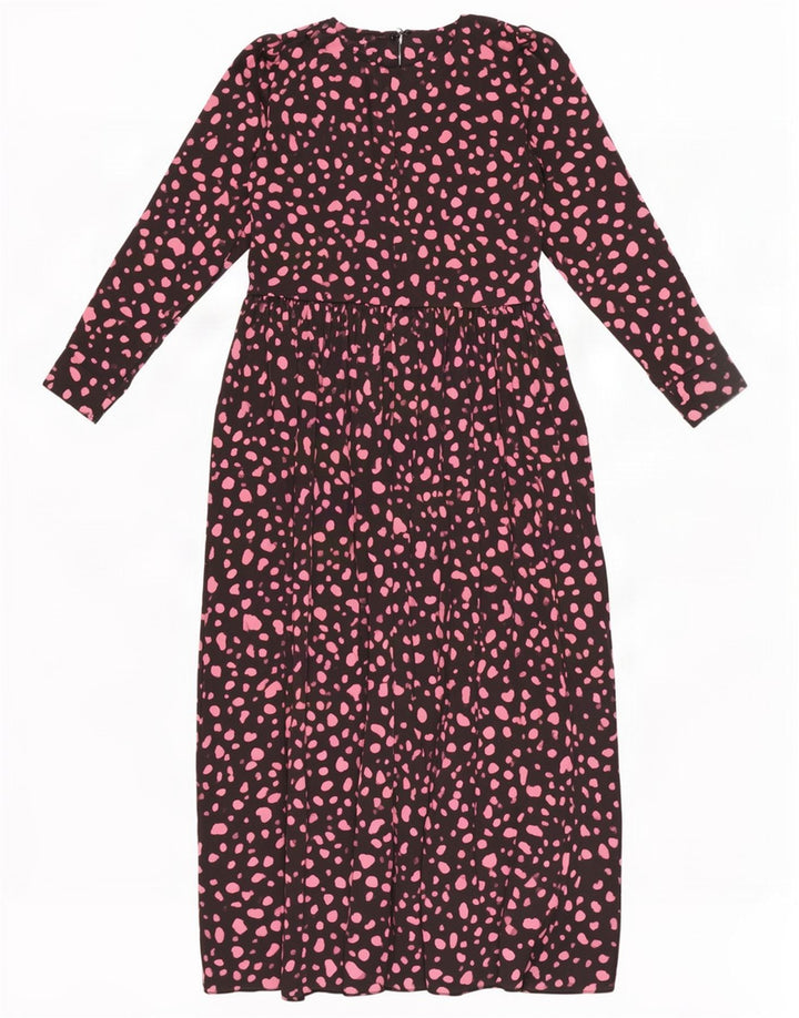Vestito lungo a maniche lunghe da donna Zara UK 12 Poliestere maculato nero medio