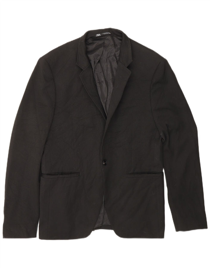 ZARA Giacca Blazer a 1 Bottone da Uomo EU 48 Medio Nero Poliestere