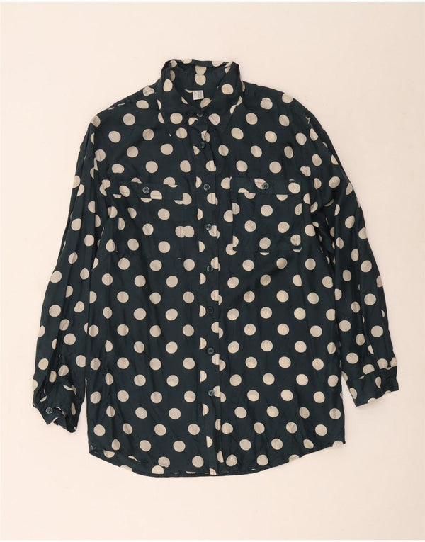 Camicia vintage da donna con vestibilità comoda e lunga, UK 8/10, piccolo pois blu navy